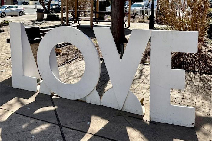 "Love" sign on main street in Hackettstown.
